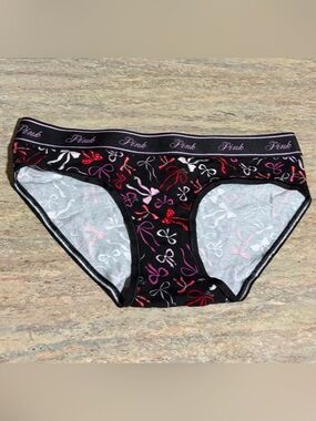 NWT PINK Victoria’s Secret Black Multicolored Ribbon themed Hiphugger Panty